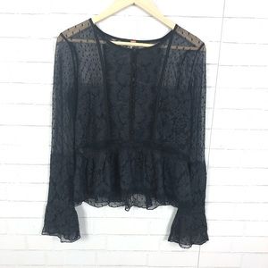 Free People Lace Ruffle Hem Blouse
